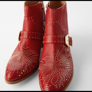 Zara studded red leather booties